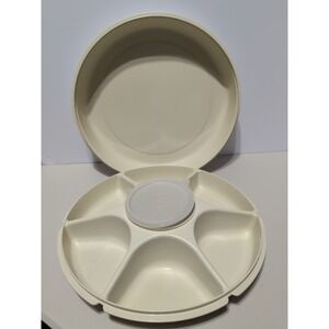 Vintage Tupperware Serving Center Set with Cup 1665-1 Made in USA Almond EUC